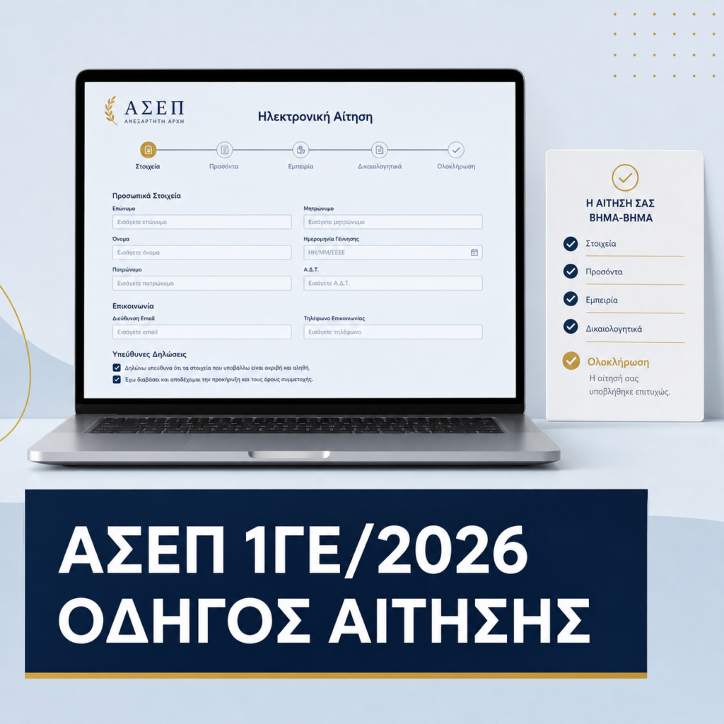 Αιτήσεις ΑΣΕΠ 1ΓΕ 2026 ηλεκτρονική υποβολή οδηγός