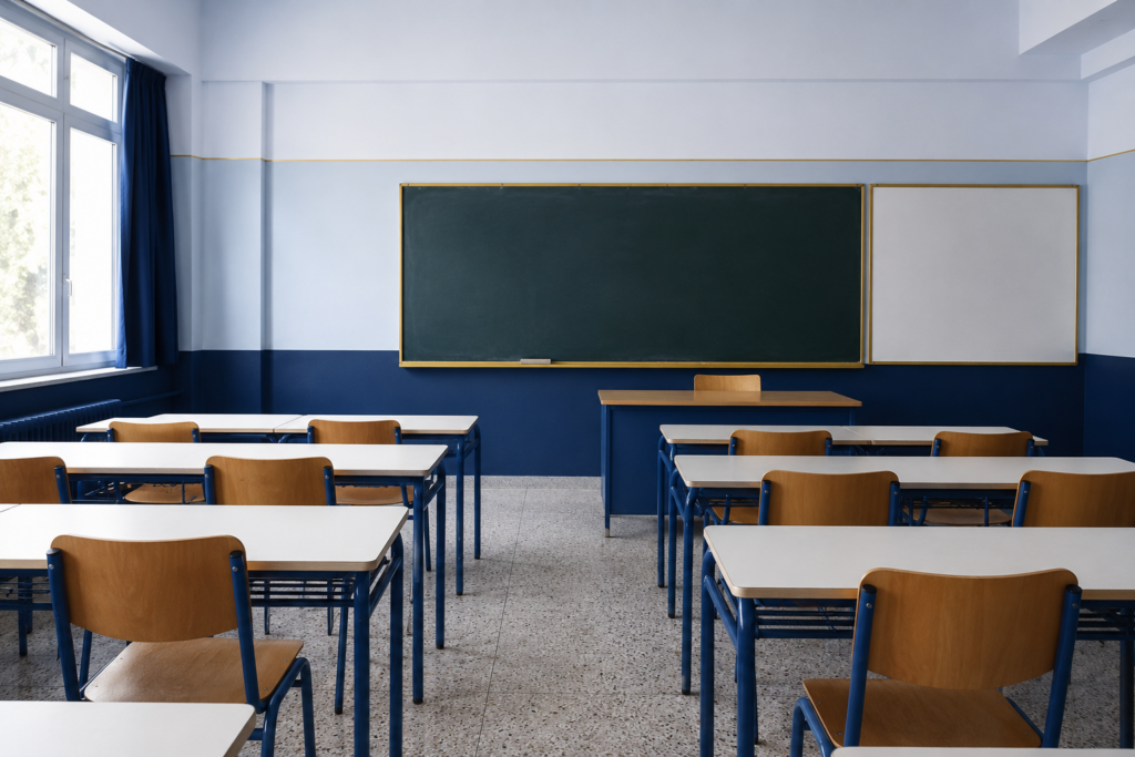 Σχολική αίθουσα με θρανία για άρθρο σχετικά με τις αποσπάσεις εκπαιδευτικών