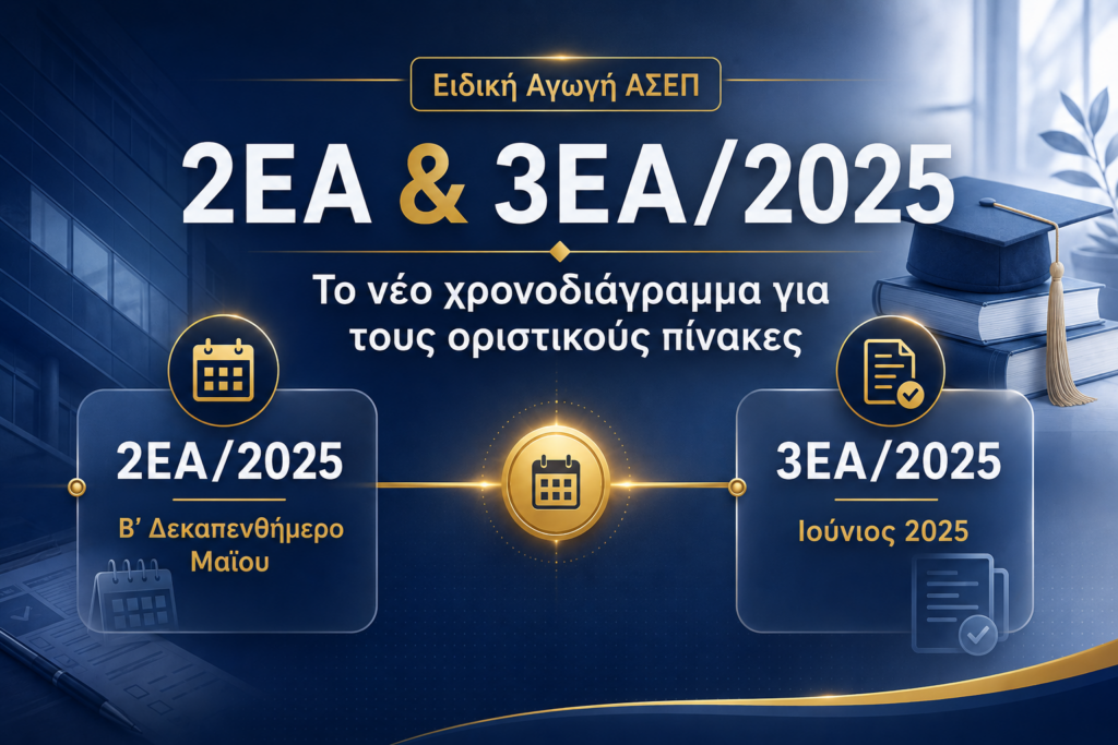 Οι πίνακες Ειδικής Αγωγής ΑΣΕΠ 2ΕΑ και 3ΕΑ/2025 αναμένονται Μάιο και Ιούνιο. Δείτε χρονοδιάγραμμα και ειδικότητες.